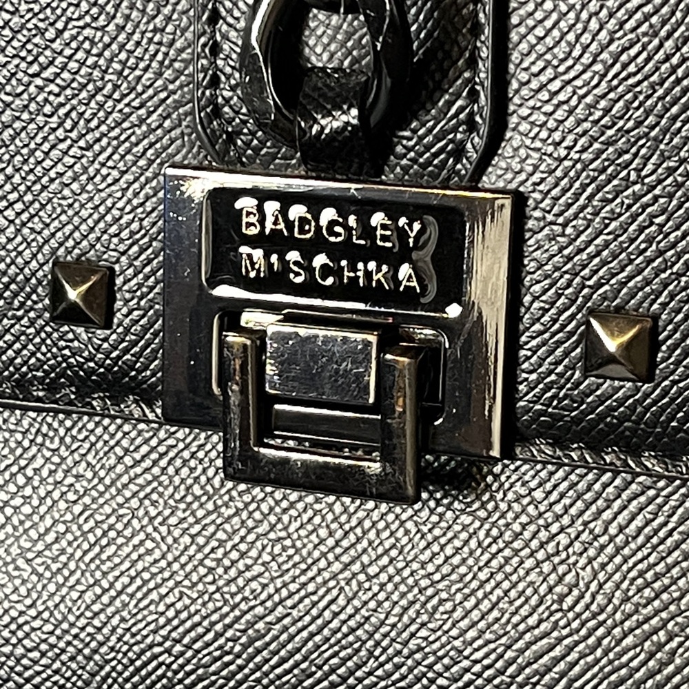 Badgley Mischka Black Gunmetal Studded Chain Detail City Goth Crossbody Bag - Picture 4 of 13